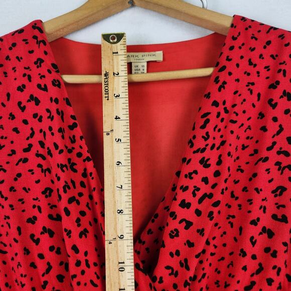 Dark Pink London ASOS Red Butterfly Print Women’s Dress Ruffled US SZ 6 EUC - Picture 12 of 16